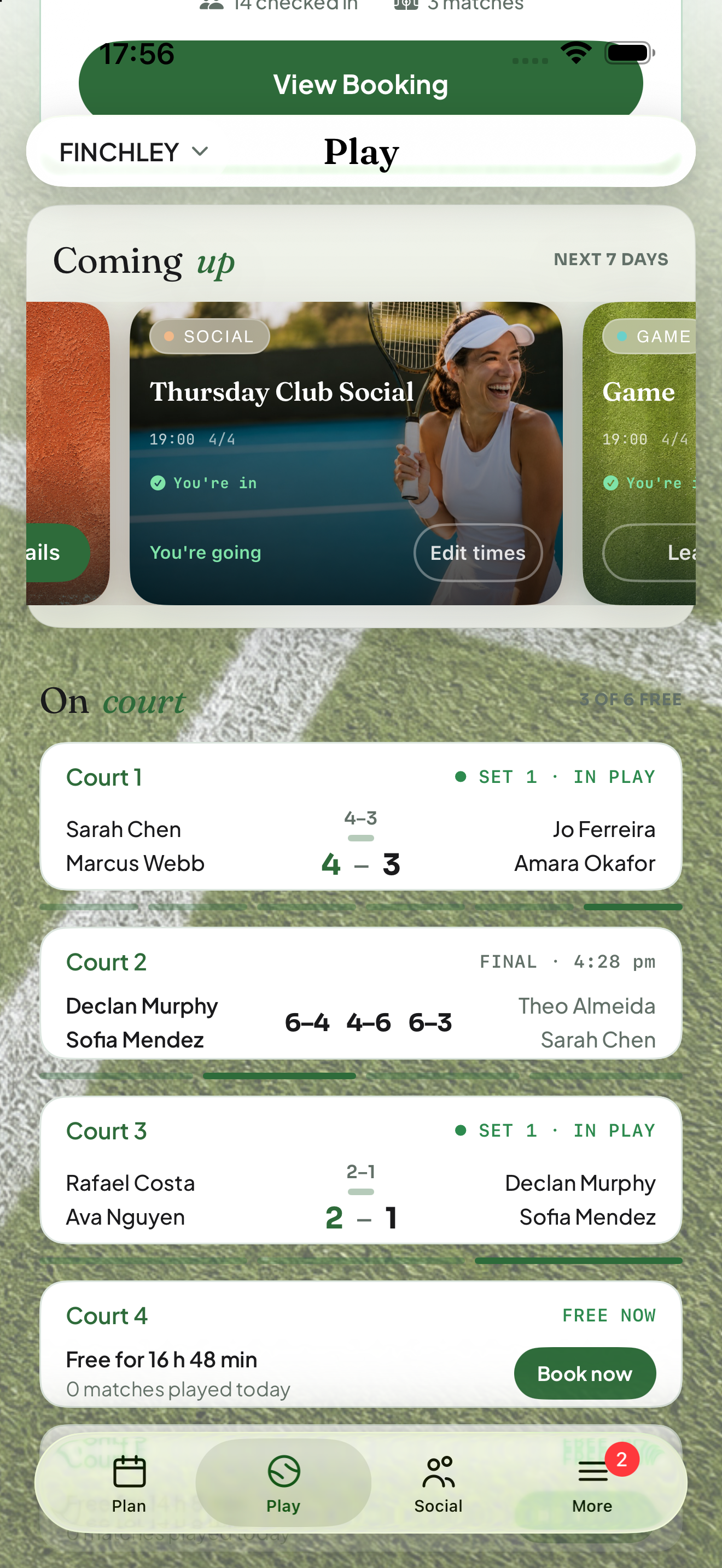 Courting Play screen in the grass sunlight theme with white court lines in the turf